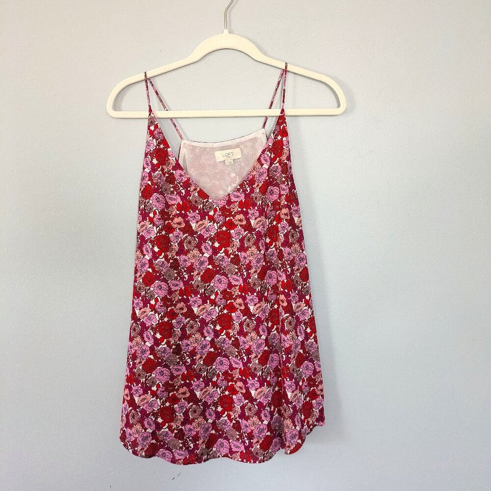 Loft pink floral tank double lined large